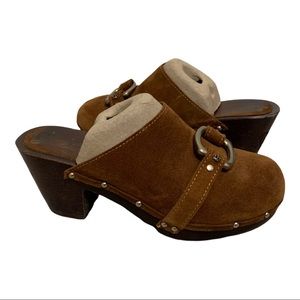 JUICY COUTURE Wooden Clogs Brown suede slides